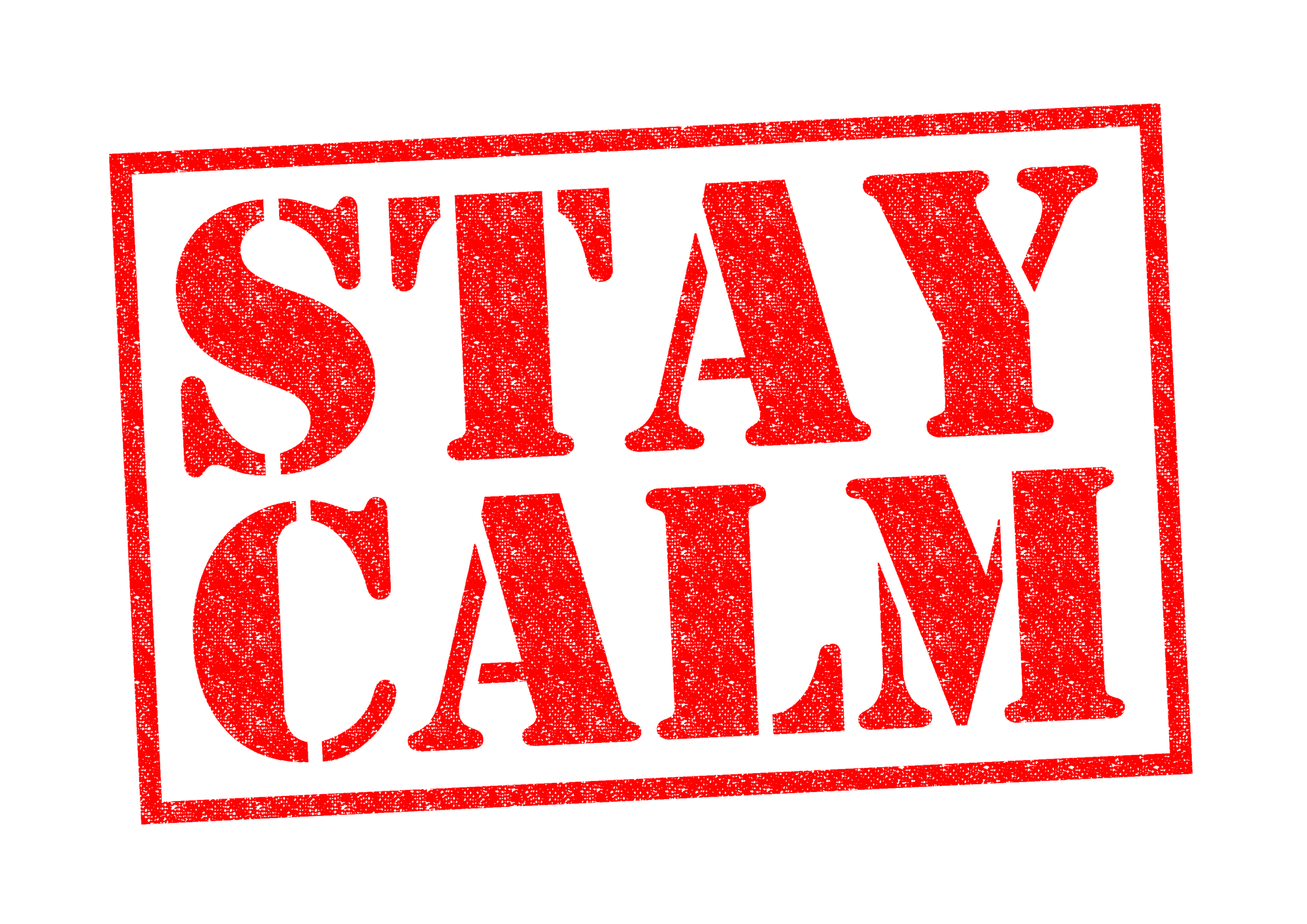 STAY CALM red Rubber Stamp over a white background.